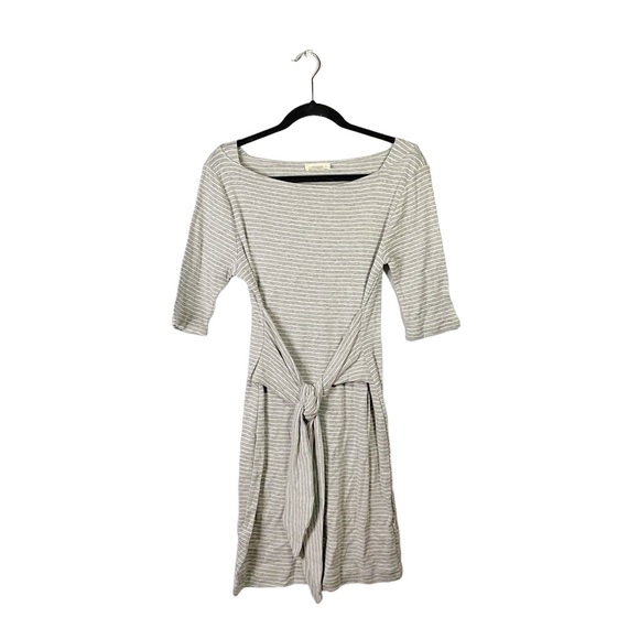 Crescent 3/4 Sleeve Grey White Striped Casual Midi Dress Size Medium - Picture 1 of 5